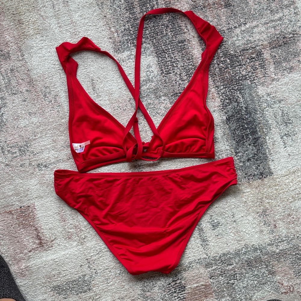 Red Ruffled Bikini Set - Picture 2 of 4